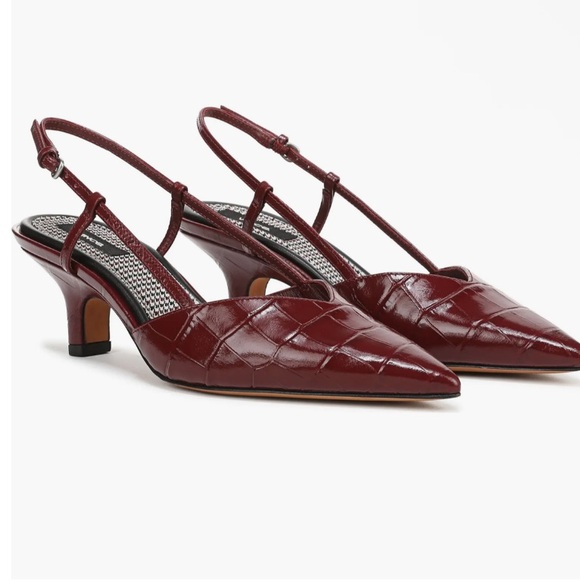 Vince Levvy Slingback Pointed Toe Kitten Heel Pump in Bloodstone Burgundy Croc